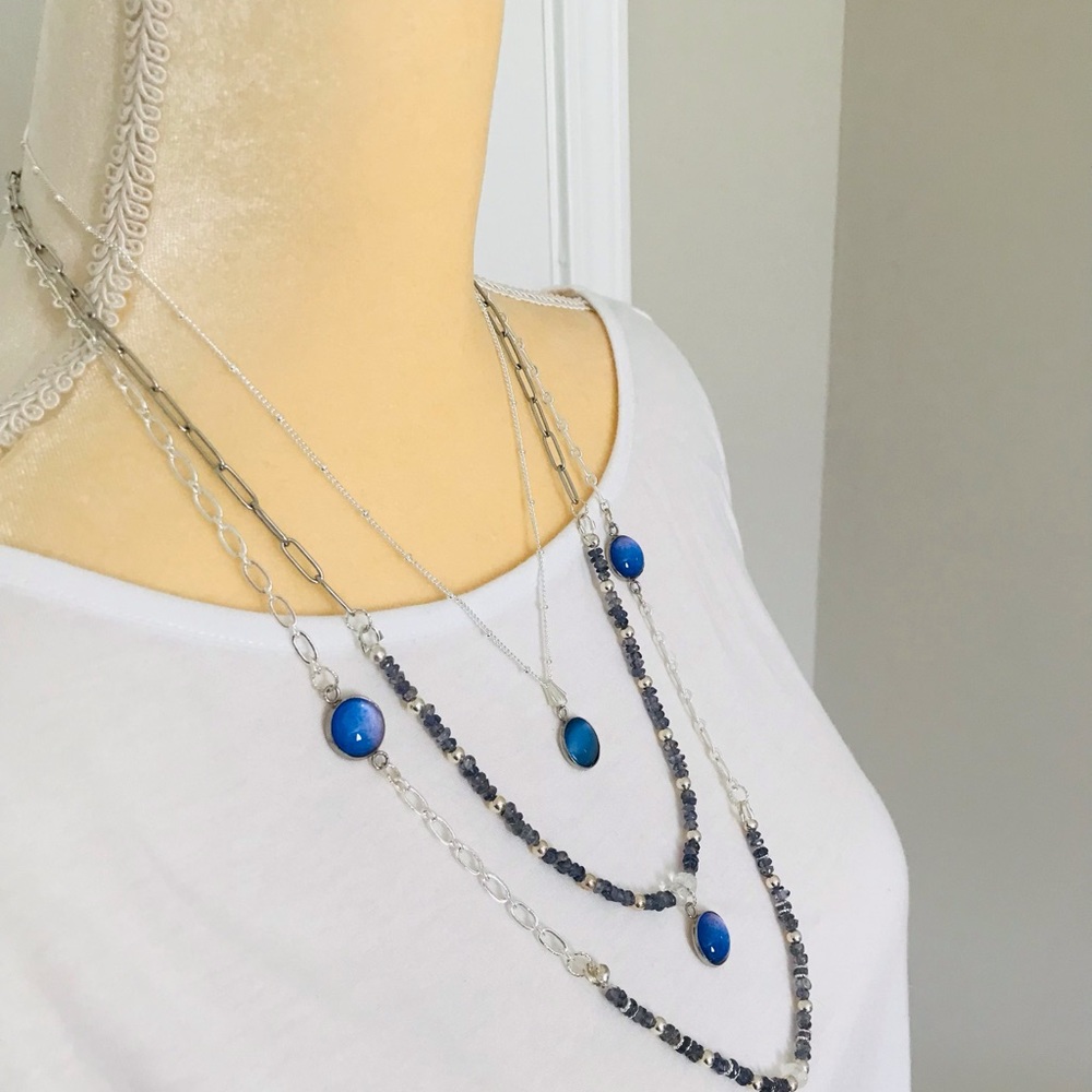 Handmade Pop of Color 3 Piece Necklace Set-Glass Cabochon-Gemstone-Iolite